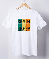 Якісна жіноча футболка з принтом "GYM" бавовняна оверсайз крою, однотонна та натуральна для спорту