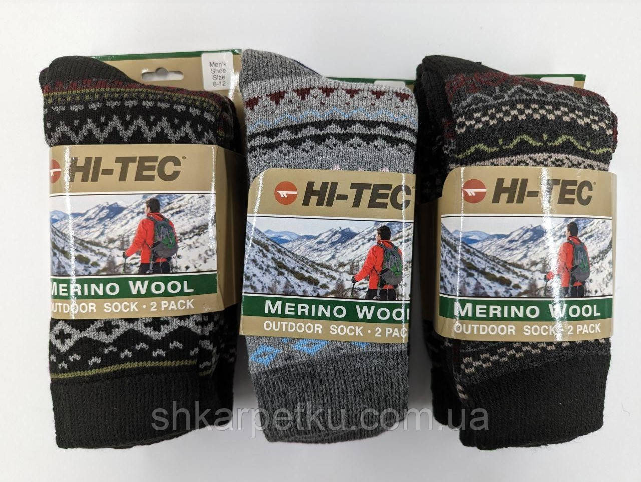 Чоловічі термошкарпетки зимові вовняні HI-TEC з махрою ромби 41-44 6 пар/уп мікс кольорів, фото 1