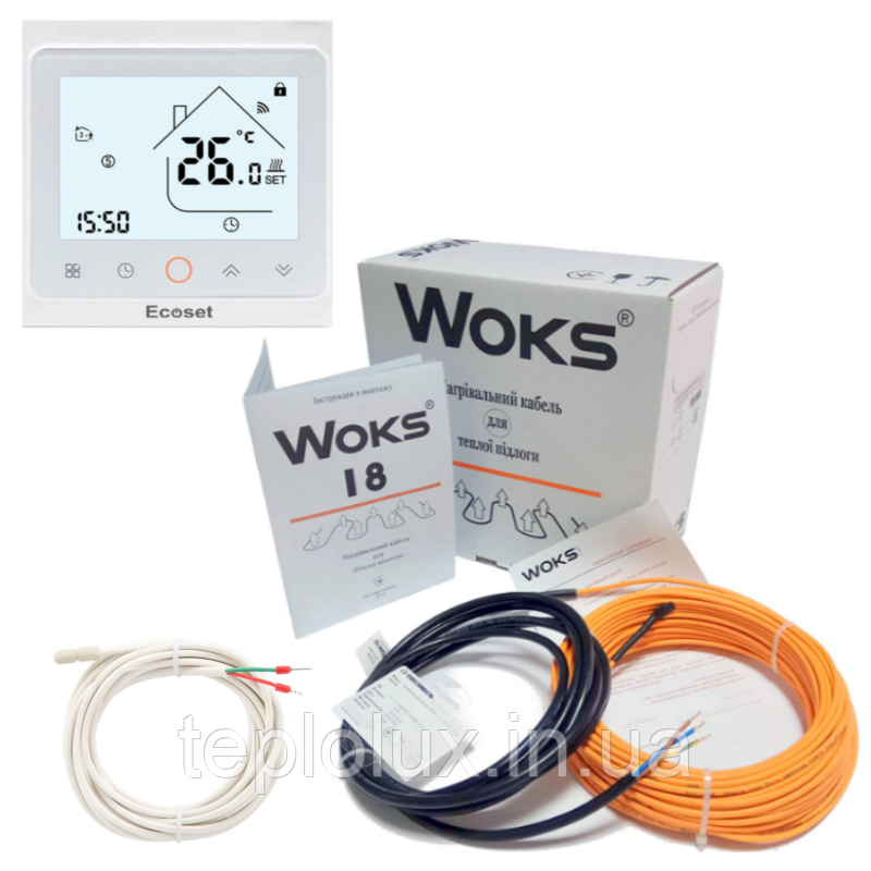Нагрівальний кабель Woks – 18 100 Вт ( 6м.) з терморегулятором Ecoset PWT 002 WI-FI