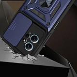 Протиударний чохол для Xiaomi Redmi Note 12 4G синій зі шторкою, ударостійкий чохол середні нот 12 4 г із кільцем, фото 3