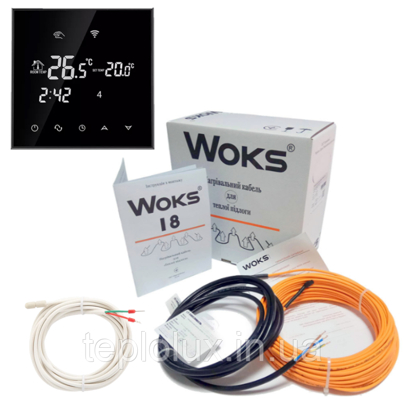 Нагрівальний кабель Woks – 18 295 Вт ( 16 м.) з терморегулятором Ecoset TGT 70 WI-FI