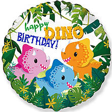 Фольгована кулька коло Happy Birthday Трицератопс 18" Flexmetal