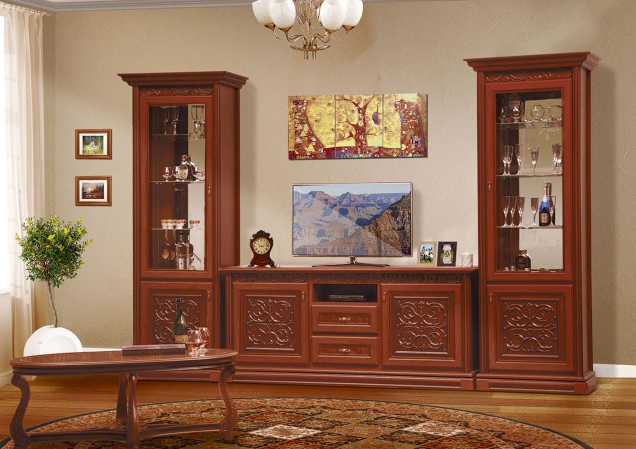 Стінка у вітальню Лаціо Каштан МДФ Свит Меблів ( Вітрини, тв тумба), фото 1