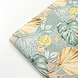 Бязь "Монстера з жовтими трояндами та листям пальм" на брудно-м'ятному тлі №3053, фото 7