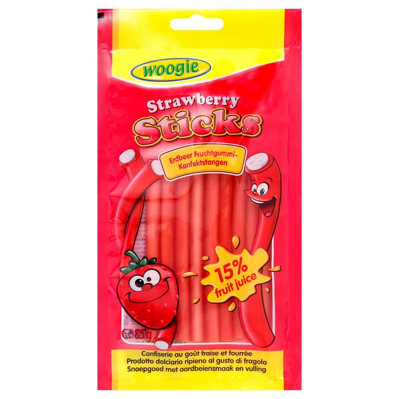 Цукерки желейні палички смак полуниці Woogie Sticks, 80 г, Німеччина, жувальні цукерки у формі ведмедя