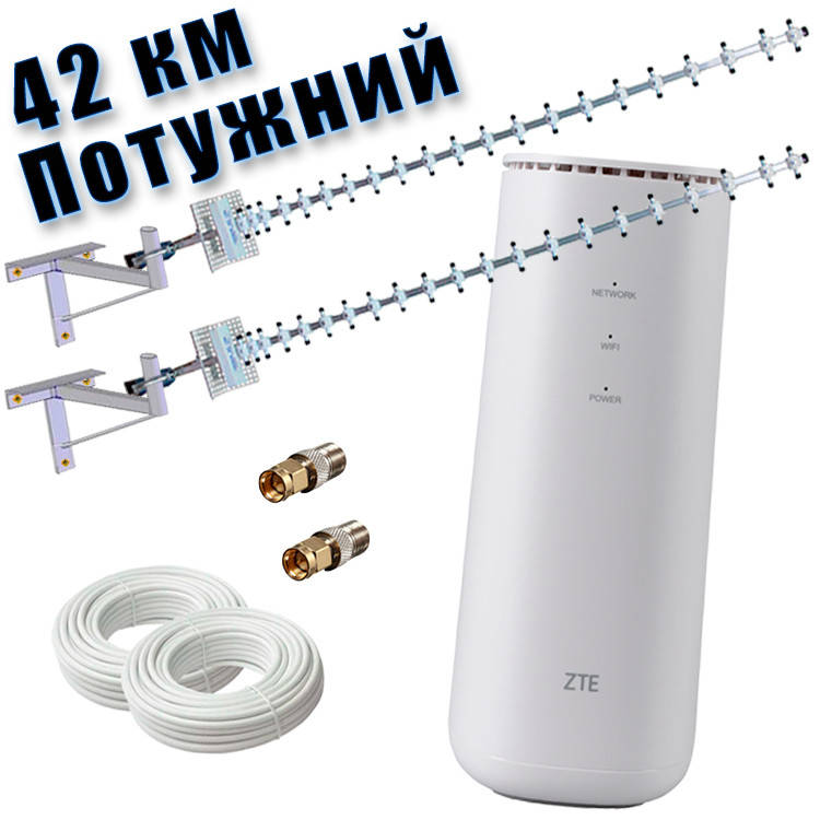 4G Інтернет + Wi-Fi 6 (роутер ZTE MF289F + Потужна Антена 42 км), фото 1