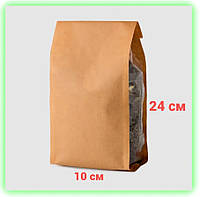 Бурый крафт пакет стабило с прозрачной боковой стенкой 100х240 мм для кофе чая орехов сухорей