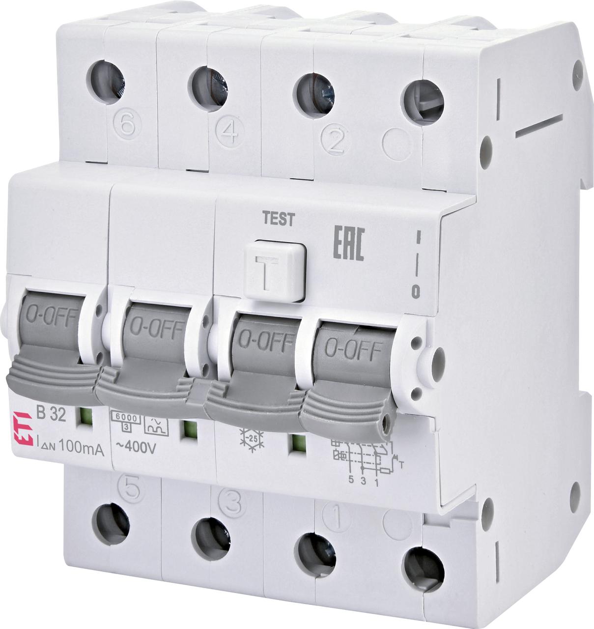 Диференційний автоматичний вимикач KZS-4M 3p+N C 10/0,03 тип AC (6kA)