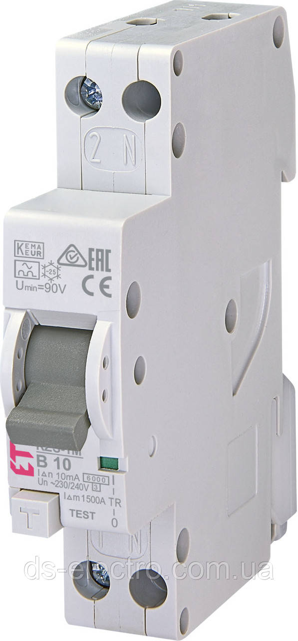 Диференційний автоматичний вимикач KZS-1M B 10/0,01 тип A (6kA) (нижн. підключ.)