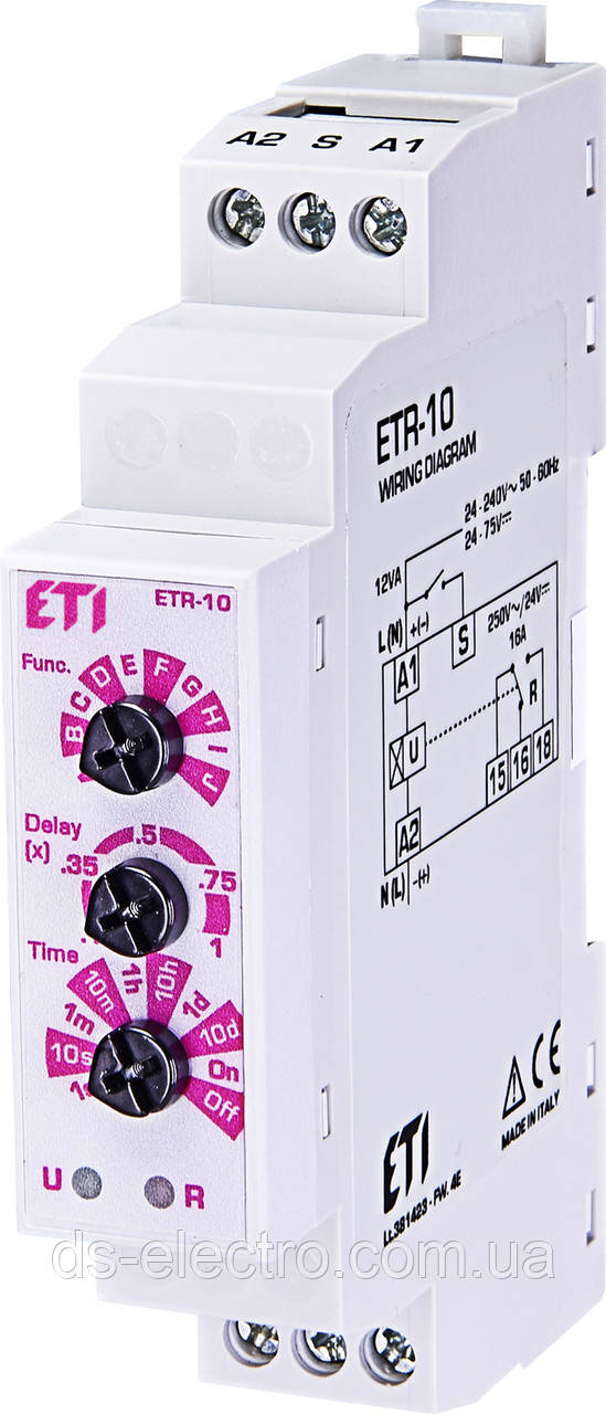 Багатофункціональний реле часу ETR-10 24-240V AC/24-75V DC (1x16A_AC1)