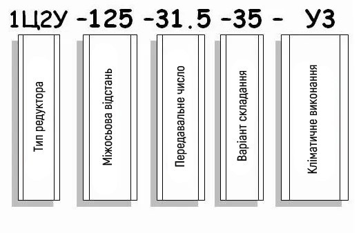 Приклад умовного позначення редуктора 1Ц2У-125