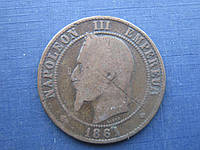 Монета 10 сантимов Франция 1861 ВВ Страсбург Наполеон III