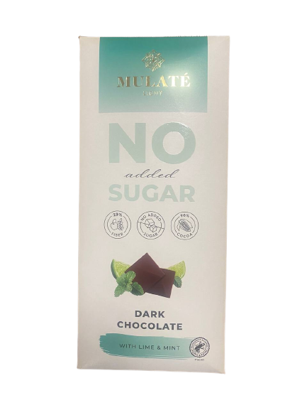 Чорний шоколад з лаймом та мятою   без глютену  без цукру  MULATE 90г Литва