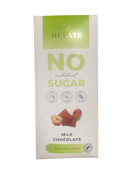 Молочний шоколад з лісовими горіхами   без глютену  без цукру  MULATE 90г Литва