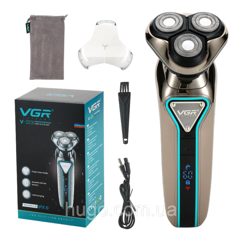 Акумуляторна електробритва VGR V-323, 8Вт, з USB / Водонепроникна чоловіча бритва з плаваючими головками