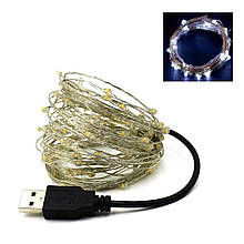 Світлодіодна гірлянда USB LED Крапля роси на дроті 10 м на 100 лампочок холодне світло