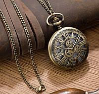 Часы карманные кварцевые в стиле Стимпанк, Бронза