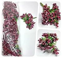Тычинки "Незабудка" на проволоке с листиками (Цена за 1шт) Цвет - Бордовый