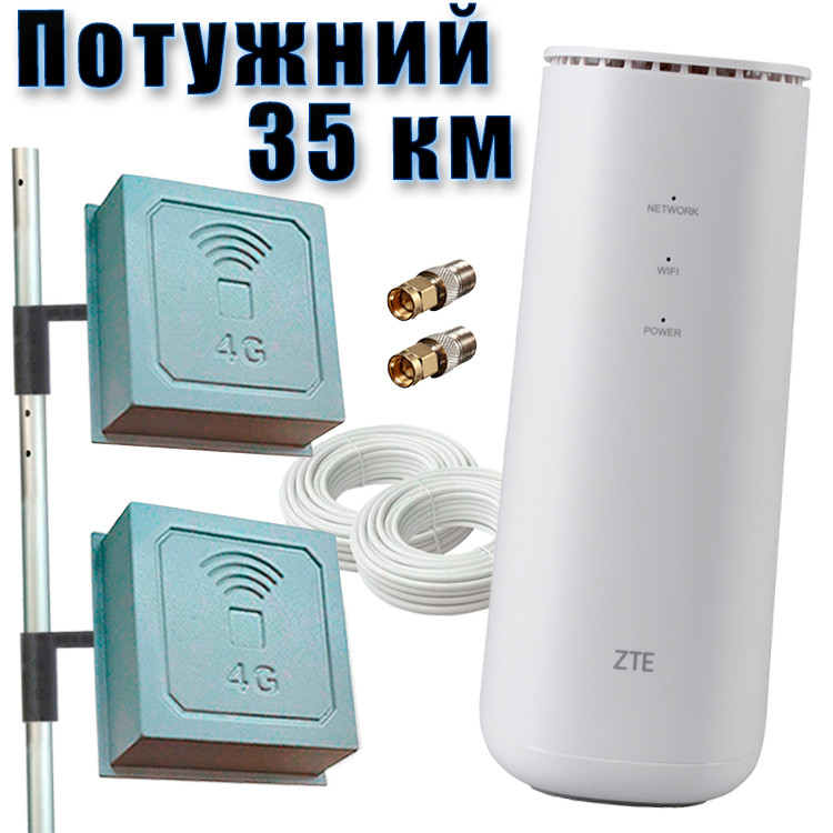 4G Інтернет + Wi-Fi 6 (роутер ZTE MF289F + Антена 35 км)