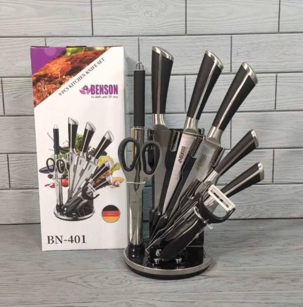Набір ножів Benson 9 предметів на гарній підставці, фото 1