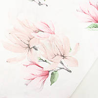 Бязь хлопковая "Магнолия" большие цветы розового и пудрового цвета на белом фоне № 3032