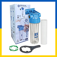 Корпус фильтра с клапаном Aquafilter FHPR12-B1-AQ, синяя крышка, прозрачный корпус, в наборе