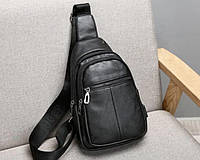 Чоловіча сумка-бананка Jasper крос боді барсетка з USB-екошкіра Чорна, фото 4