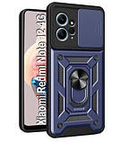 Протиударний чохол для Xiaomi Redmi Note 12 4G синій зі шторкою, ударостійкий чохол середні нот 12 4 г із кільцем, фото 4