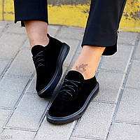 Женские туфли на шнурках замшевые черные Elistri