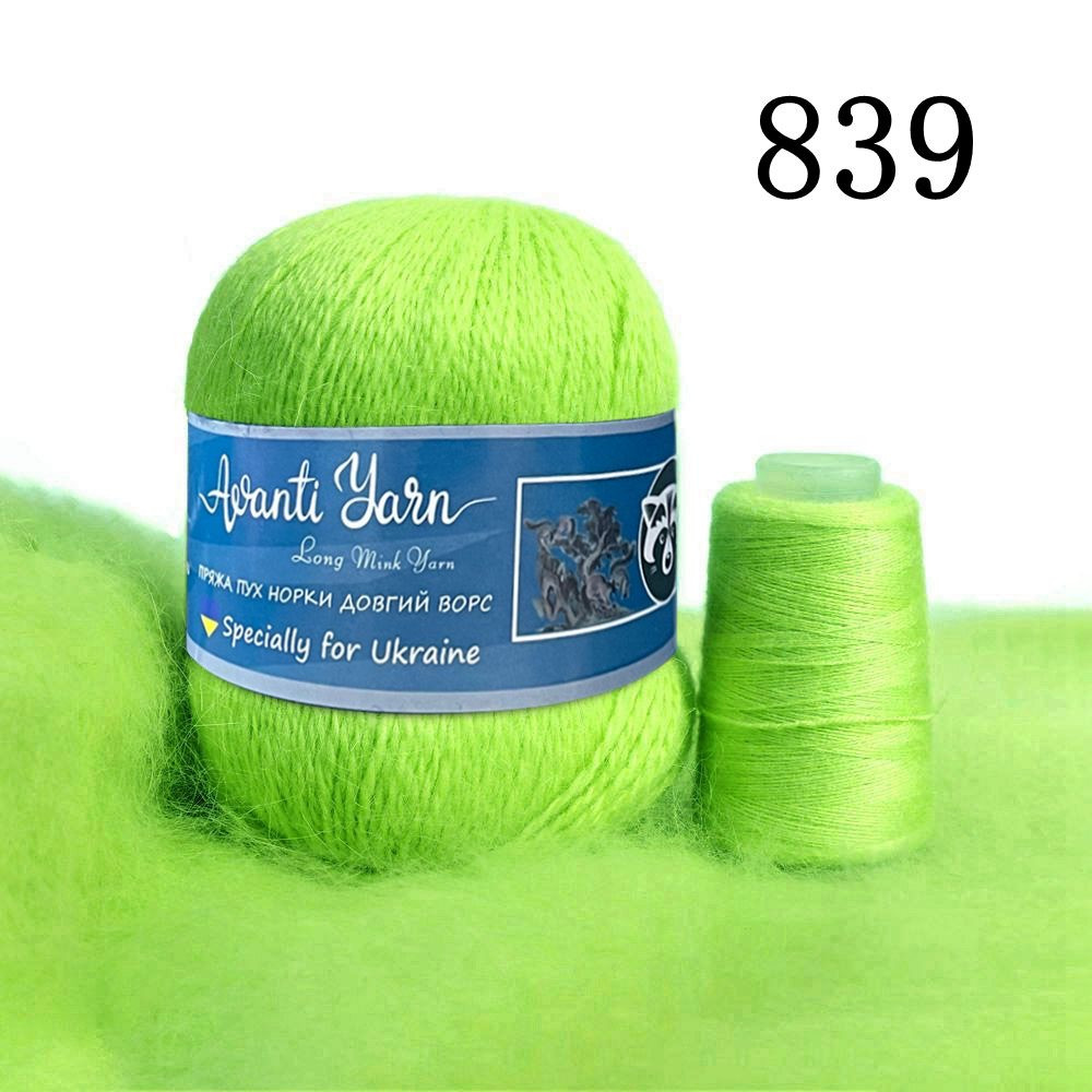 Пух норки № 839 салатовий (Пряжа пух норки, нитки для в'язання), фото 1
