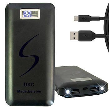Портативний зарядний пристрій 30000 mAh UKC, Чорний / Зовнішній акумулятор повербанк з дисплеєм