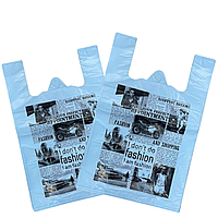 Щільні поліетиленові пакети майка Газета 32x50 см 25 шт пакети типу майка з малюнком, пакетики майка