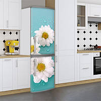 Виниловая наклейка на холодильник, ромашки с каплями, 180х60 см - Лицевая(В), с ламинацией
