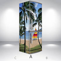 Наклейка на холодильник, пляж и пальмы, 200х60 см - Лицевая+Левая(А), с ламинацией