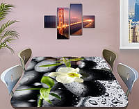 Наклейка на стол Белая орхидея на черных камнях, декоративная пленка для мебели, цветы, черный, 60 х 100 см