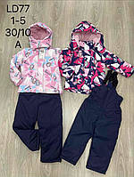 Костюмы зимние детские на флисе (куртка +комбинезон) для девочек S&D 1-5лет оптом LD-77