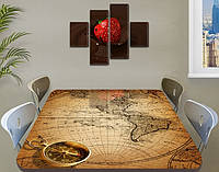 Виниловая наклейка на стол Старинная карта чертеж, интерьерная пленка декор, абстракция бежевый 60 х 100 см