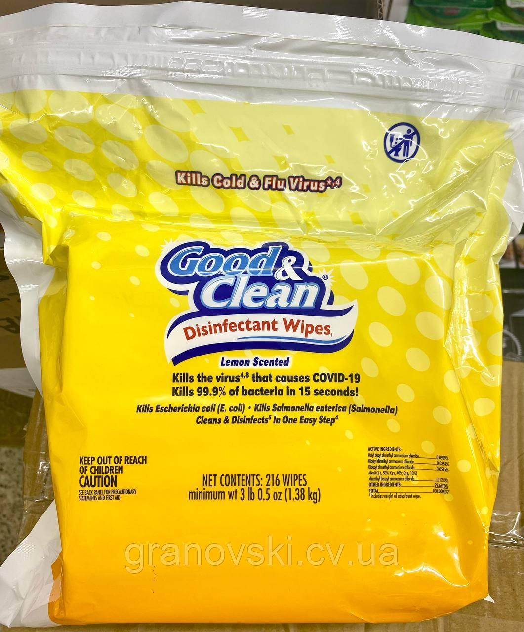 Серветки для прибирання Good & Clean Disinfecting Wipes, Lemon Scented (216шт)