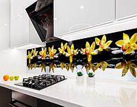 Наклейка на кухонный фартук 65 х 250 см, фотопечать с защитной ламинацией Желтые орхидеи на камнях