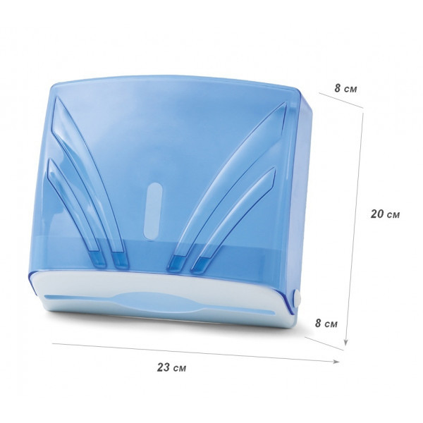 Диспенсер для рушників Z-складання пластиковий диспенсер для паперових рушників на 200шт (Прозорий голубий), фото 1