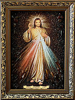 Католическая икона из янтаря Божье Милосердия , Ікона з бурштину католицька Боже Милосердя 20*30 см