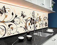 Кухонные скинали рисунок цветы, бабочки абстракция ПЭТ панель 62 х 205 см (fl11688-5), 1,2 мм