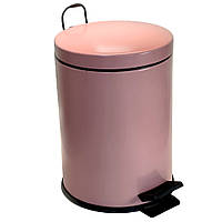 Відро для сміття з педаллю кругле 12 літрів з нержавіючої сталі рожеве 35см, діаметр 25см