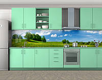Наклейка на кухонный фартук 60 х 300 см, фотопечать с защитной ламинацией Зеленый луг и голубое небо