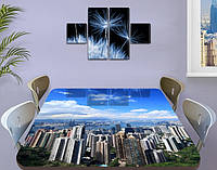 Виниловая наклейка на стол Город и голубое небо декоративная пленка самоклеющаяся, голубой 70 х 120 см