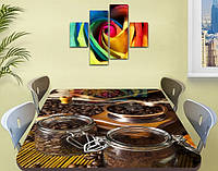Виниловая наклейка на стол Кофе Зерна Молотый ламинированная пленка для декора, коричневый 60 х 100 см