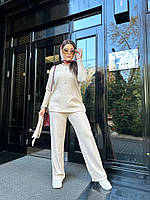 Стильный женский костюм кофта с поясом и брюки рубчик
