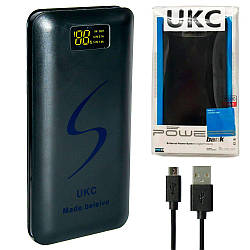 Павербанк 30000 мАч UKC, Чорний / Портативний зарядний пристрій з підсвічуванням / Power bank