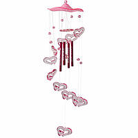 Сердечки подвесные музыка ветра декоративные мелодичные для дома розовые