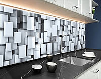 Кухонная панель на стену жесткая с объемной 3д текстурой кубов, с двухсторонним скотчем 62 х 205 см, 1,2 мм